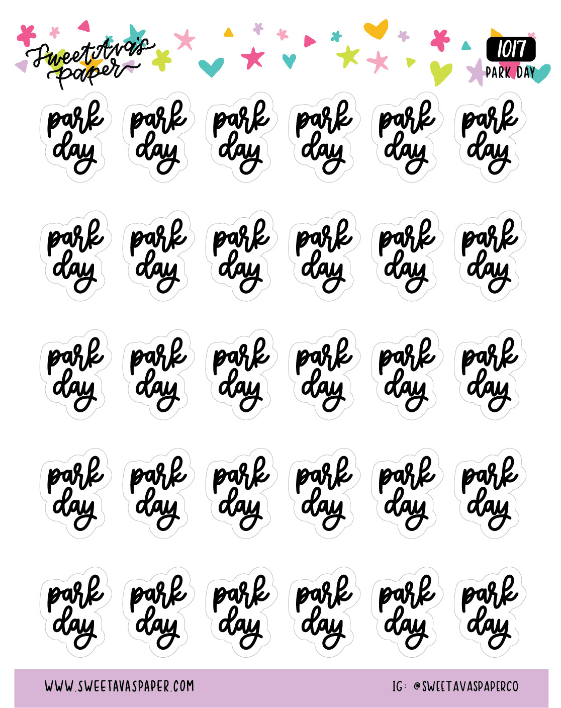 Park Day Planner Stickers - Script / Text - [1017]