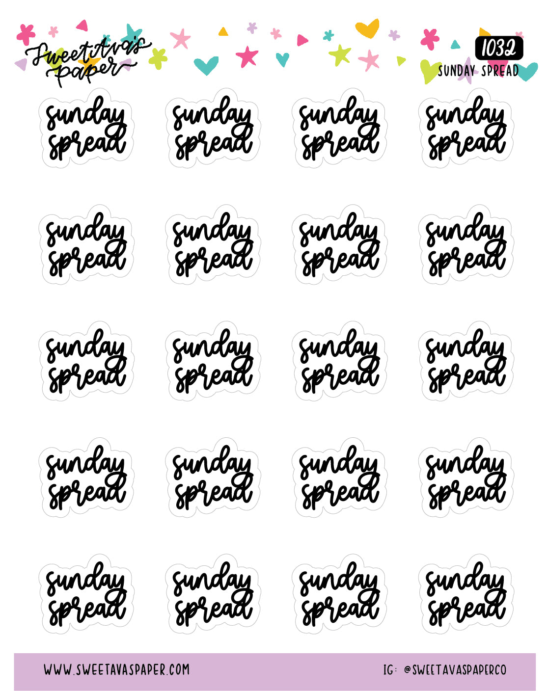 Sunday Spread Planner Stickers - Script / Text - [1032]