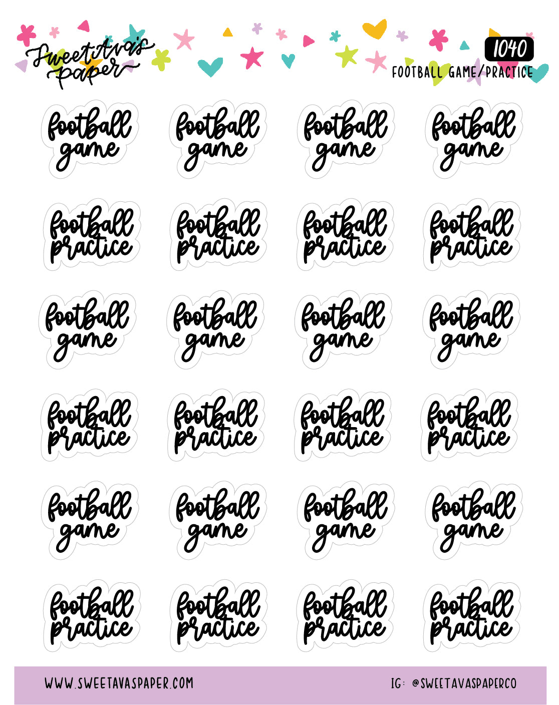Football Game and Football Practice Planner Stickers - Script / Text - [1040]