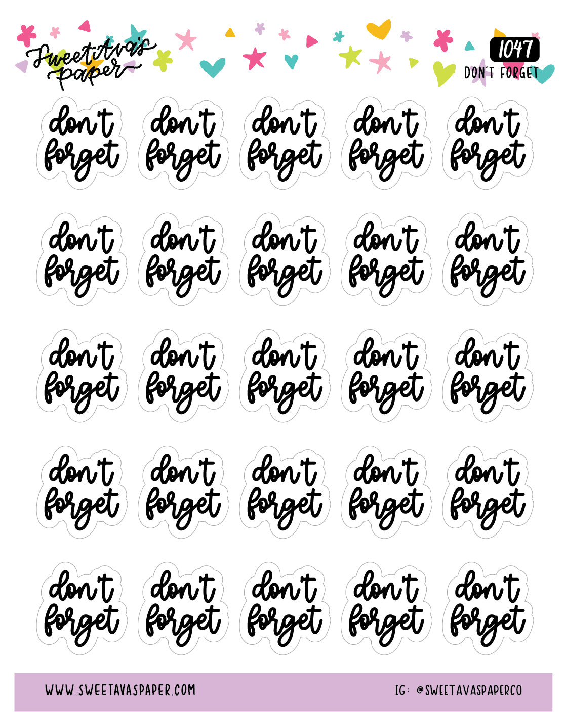 Don't Forget Planner Stickers - Script / Text - [1047]
