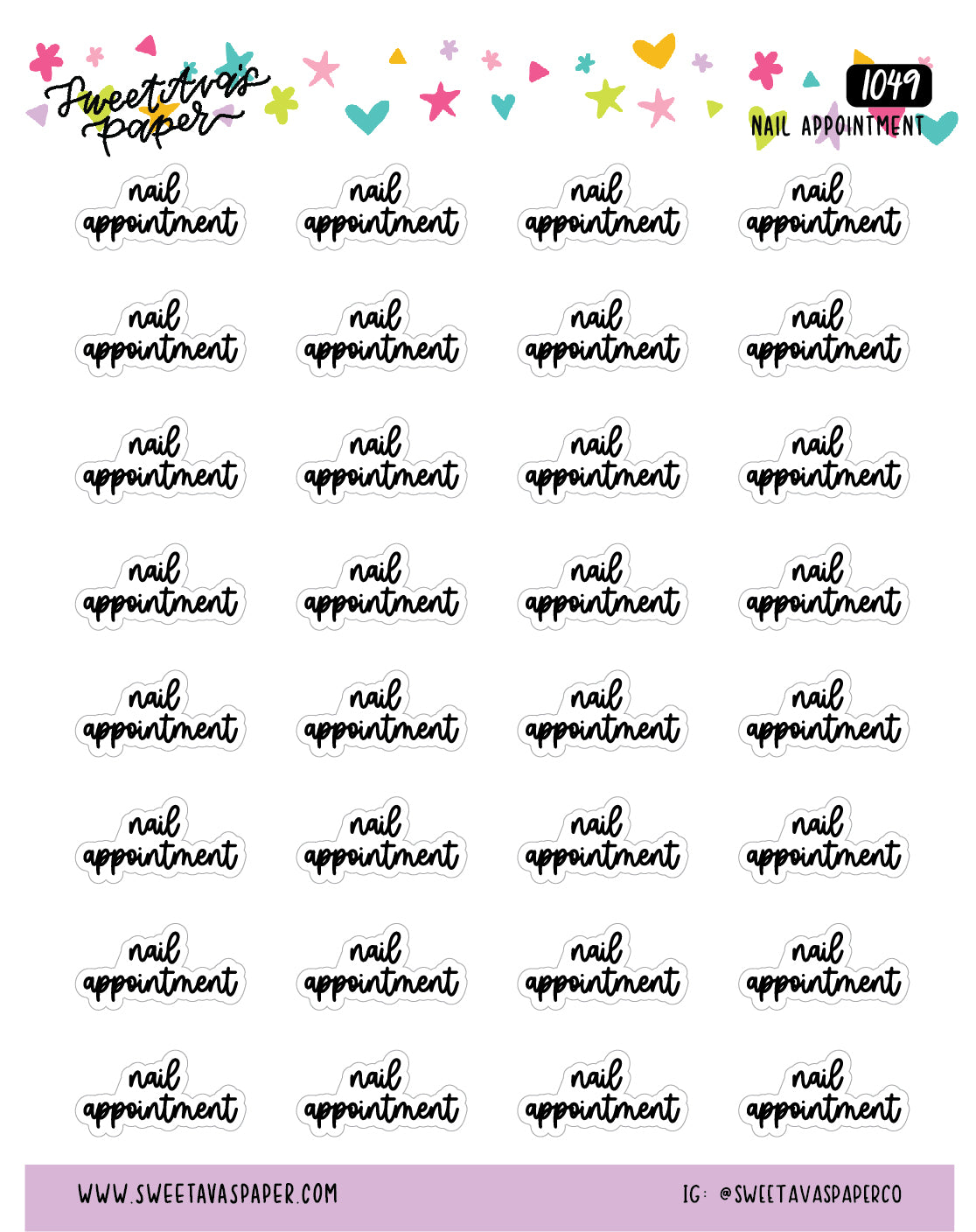 Nail Appointment Planner Stickers - Script / Text - [1049]