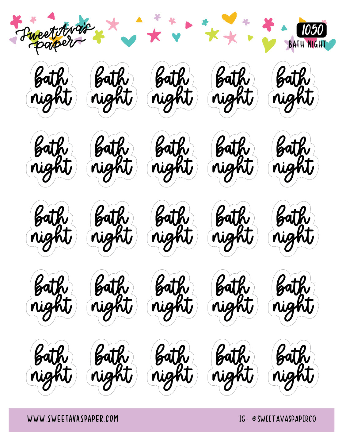 Bath Night Planner Stickers - Script / Text - [1050]