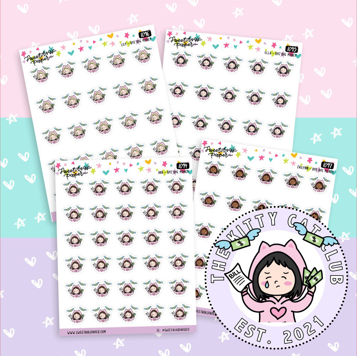 Flying Money Planner Stickers - The Kitty Cat Club
