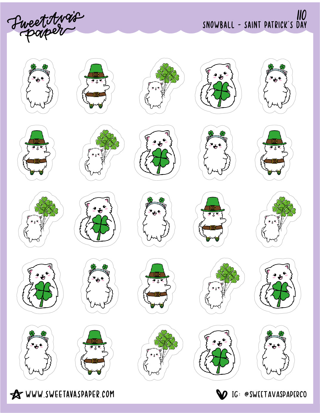 ICON SIZE - Saint Patrick's Day Stickers - Snowball The Cat - [110]
