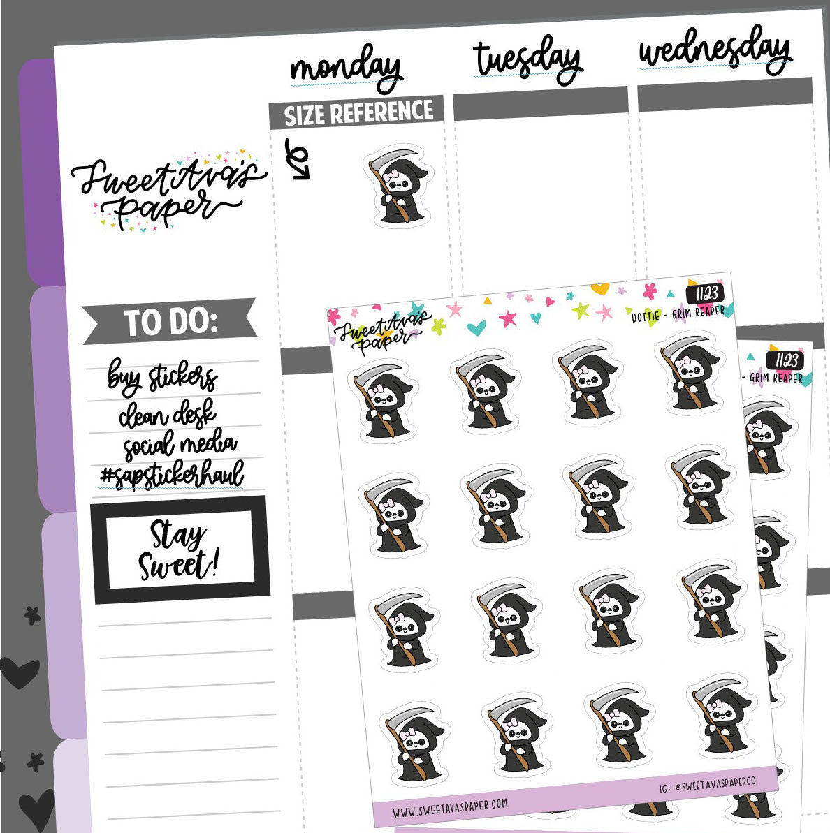 Grim Reaper Planner Stickers - Dottie The Sugar Bug - [1123]