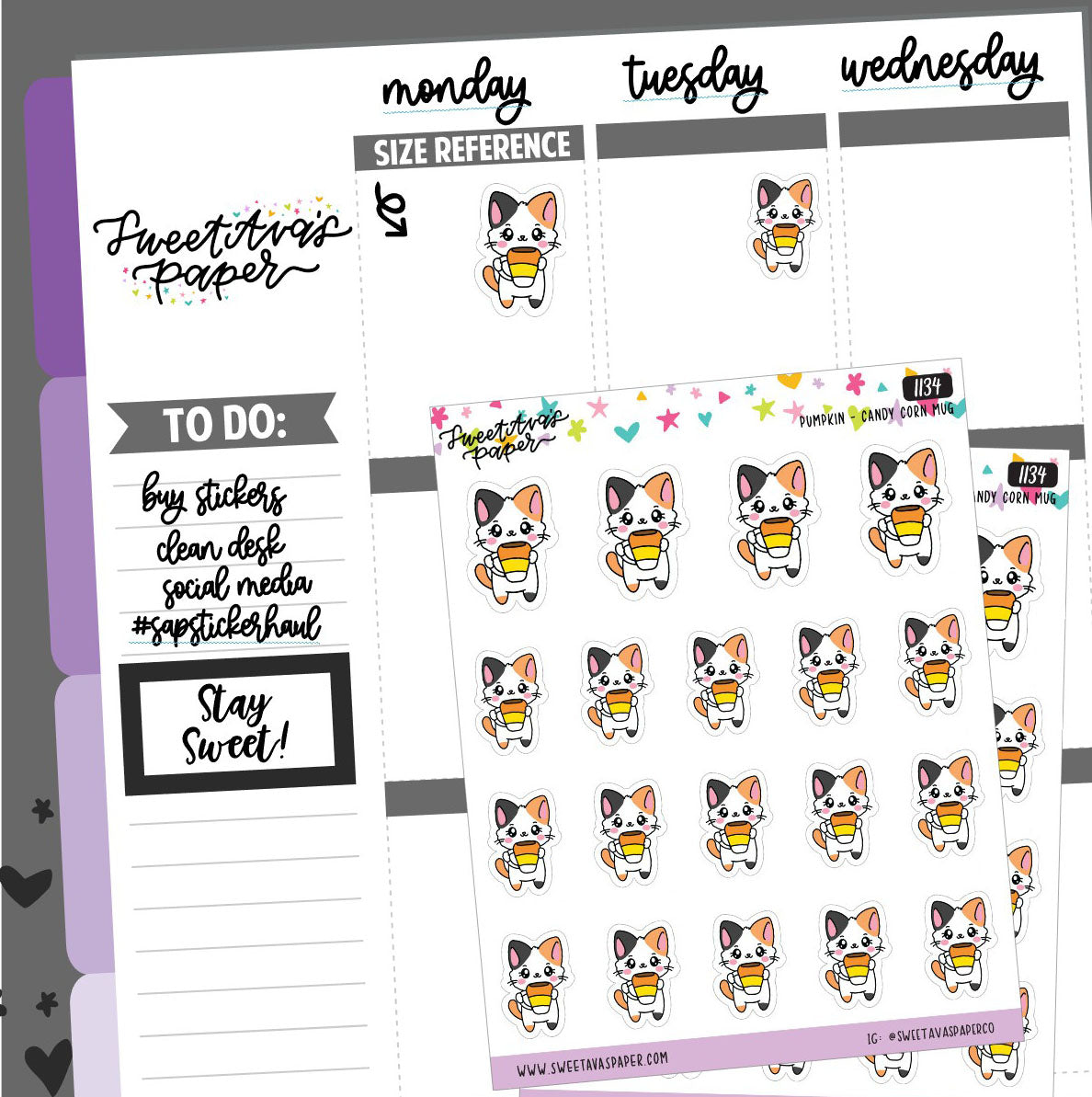 Candy Corn Mug Planner Stickers - Pumpkin The Cat - [1134]