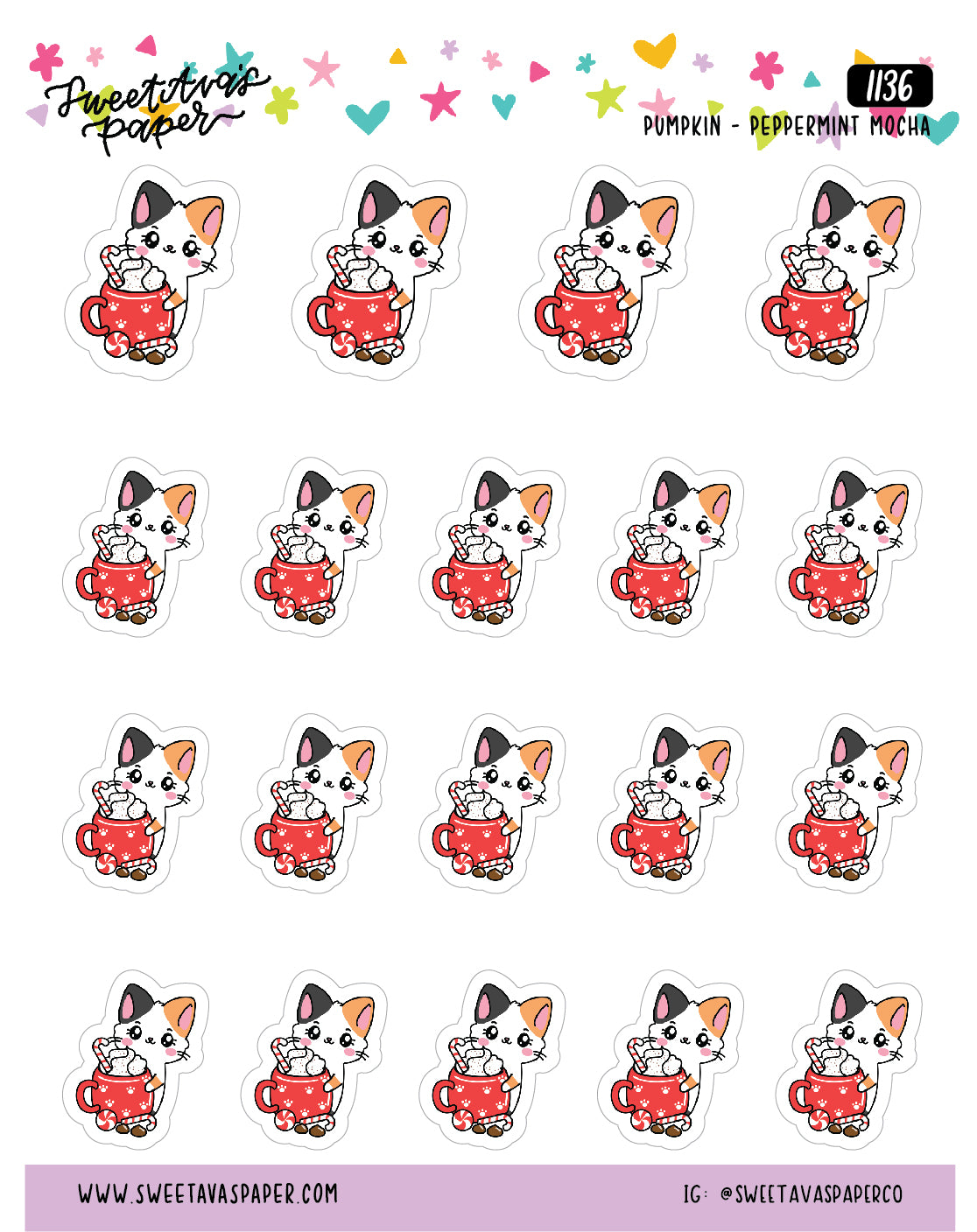 Holiday Peppermint Mocha Drink Planner Stickers - Pumpkin The Cat - [1136]