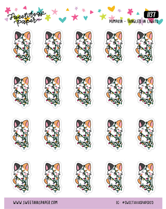 Tangled In Holiday Lights Planner Stickers - Pumpkin The Cat - [1137]