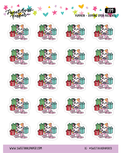 Ripping Open Presents Planner Stickers - Pumpkin The Cat - [1139]