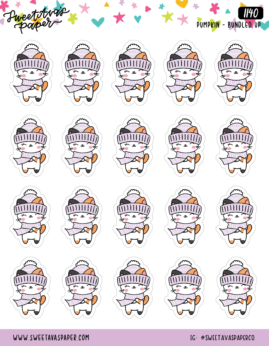Bundled Up Planner Stickers - Pumpkin The Cat - [1140]