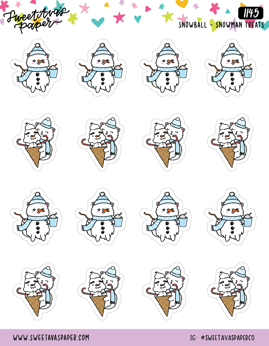 Snowman Treats Planner Stickers - Snowball The Cat - [1145]