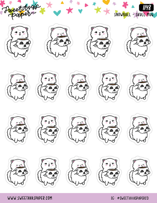 Skull Coffee Mug Planner Stickers - Snowball The Cat - [1148]