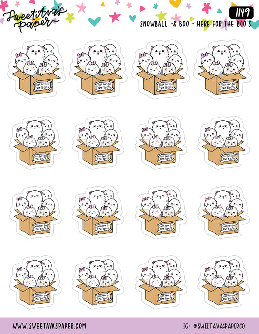 Just Here For The Boo's Planner Stickers - Snowball The Cat - Boo and Lunar [1149]