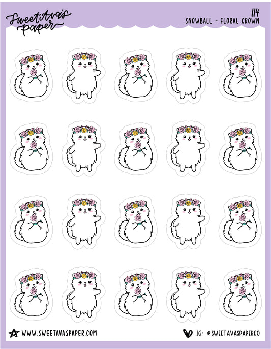 Floral Crown Stickers - Snowball The Cat - [114]
