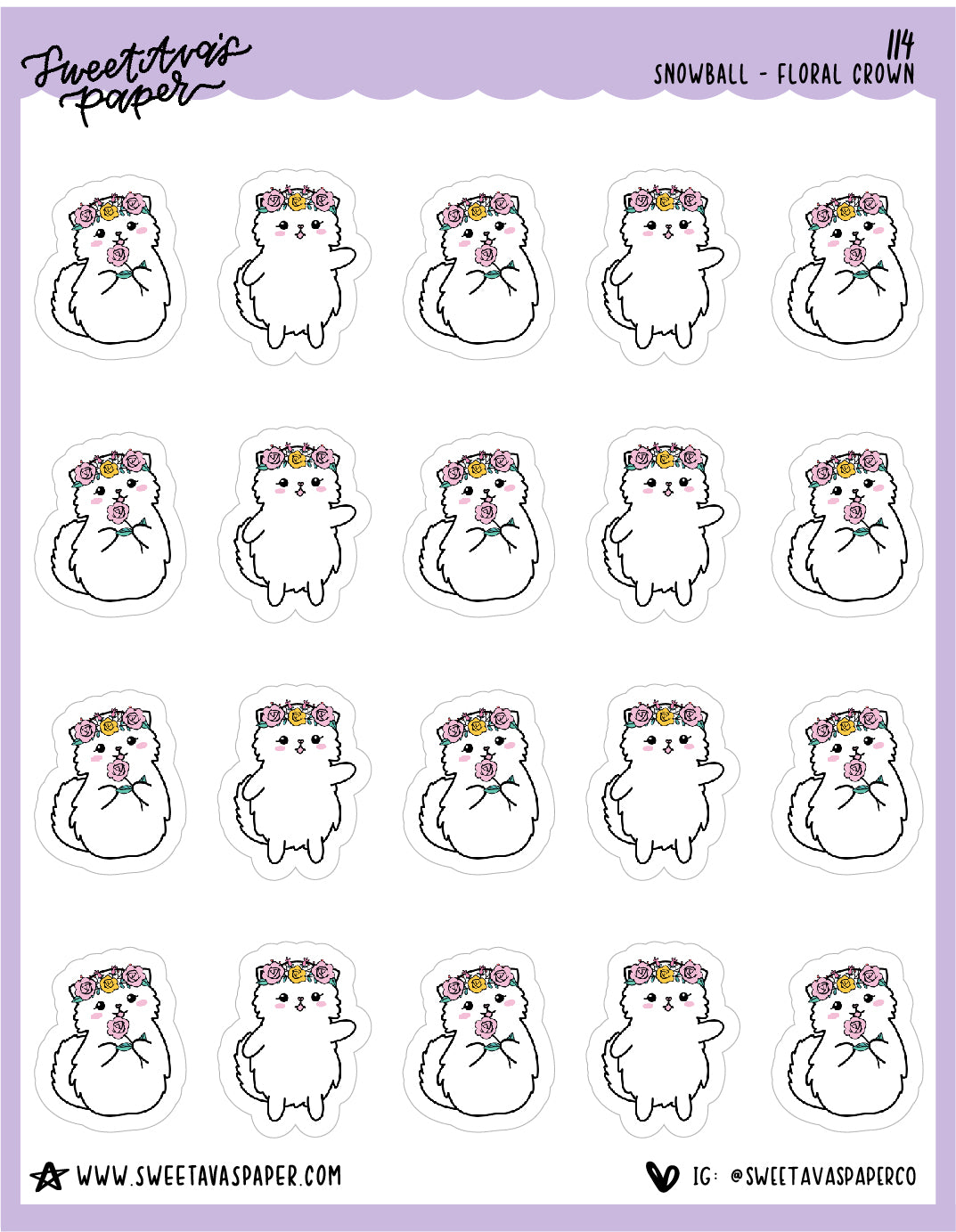 Floral Crown Stickers - Snowball The Cat - [114]