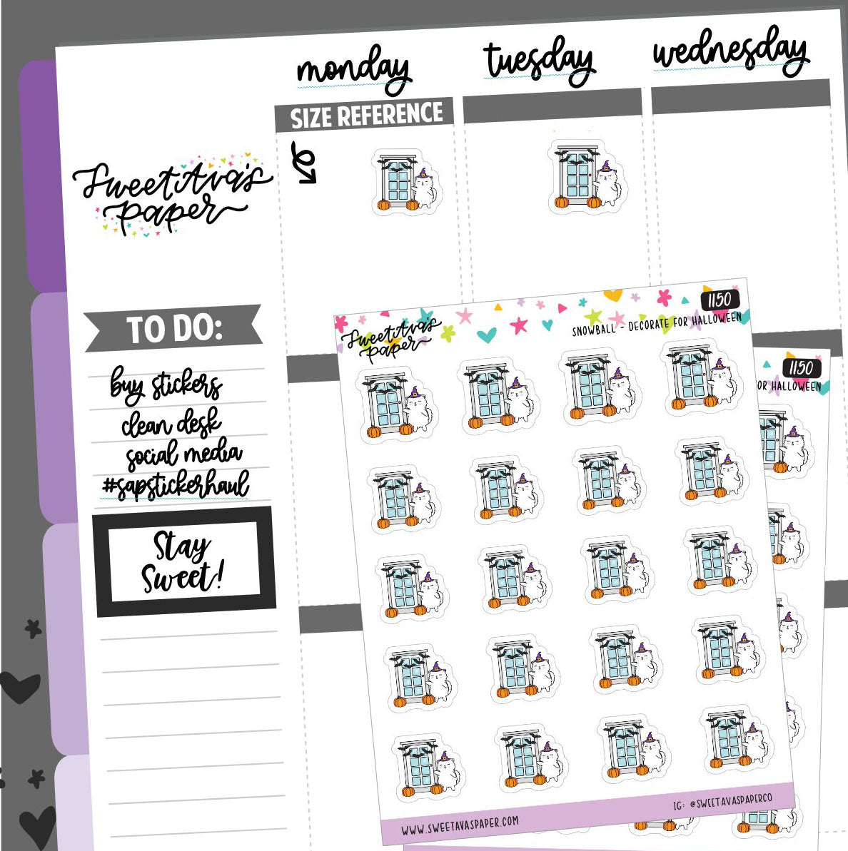 Decorating For Halloween Planner Stickers - Snowball The Cat [1150]