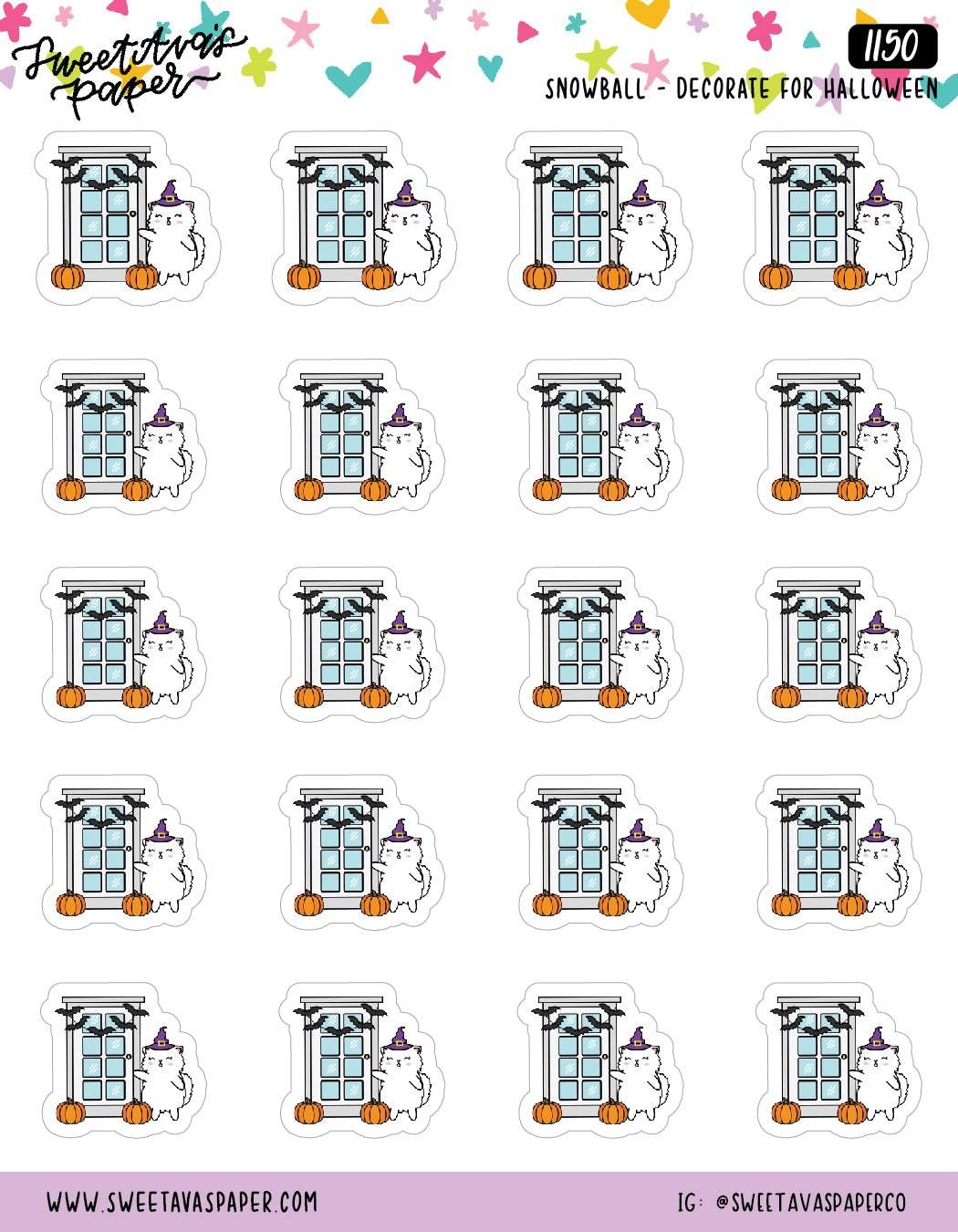 Decorating For Halloween Planner Stickers - Snowball The Cat [1150]
