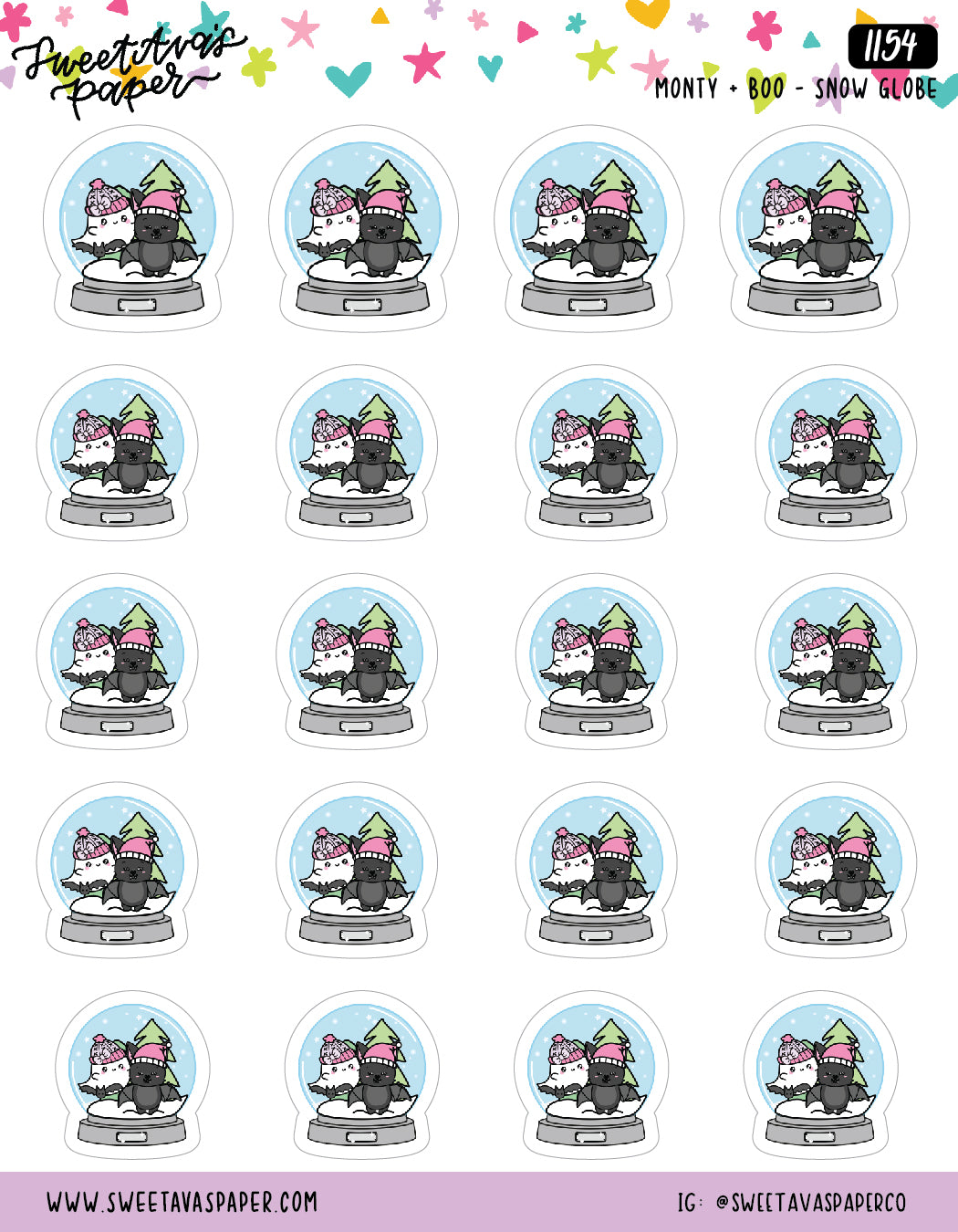 Winter Snow Globe Planner Stickers - Monty The Bat and Boo and Lunar - [1154]