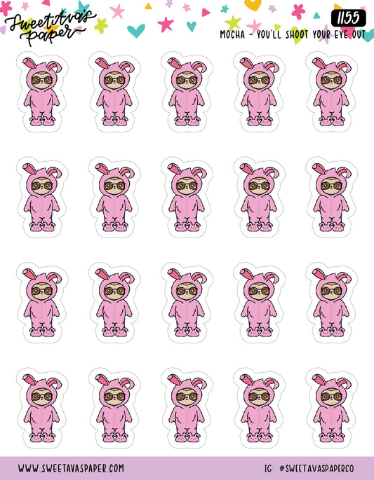 Pink Bunny Suit Planner Stickers - Mocha The Sloth [1155]