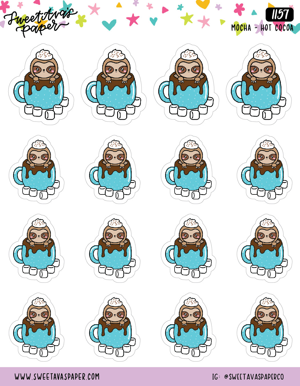Hot Cocoa Mug Planner Stickers - Mocha The Sloth [1157]