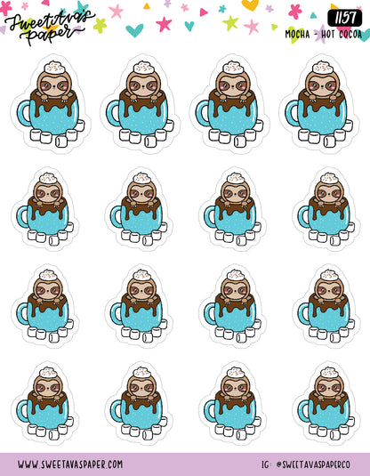Hot Cocoa Mug Planner Stickers - Mocha The Sloth [1157]