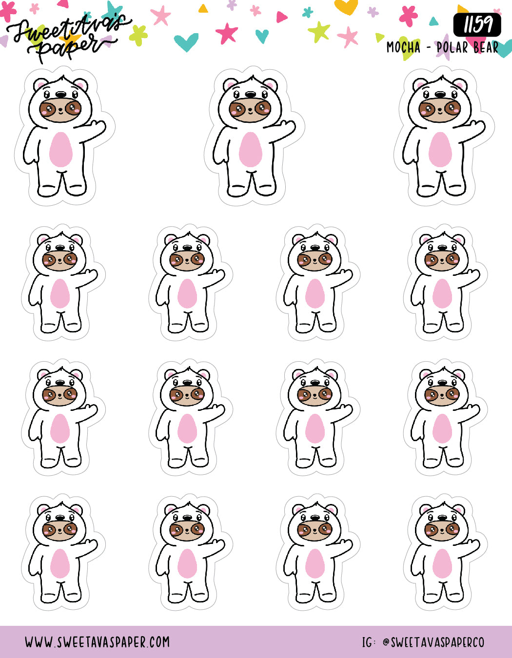 Polar Bear Costume Planner Stickers - Mocha The Sloth [1159]