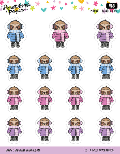 Bundled Up For Winter Planner Stickers - Mocha The Sloth [1160]