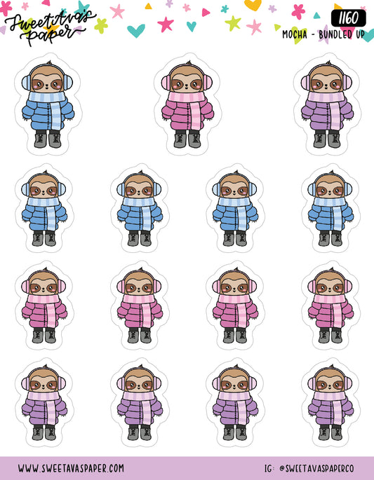 Bundled Up For Winter Planner Stickers - Mocha The Sloth [1160]