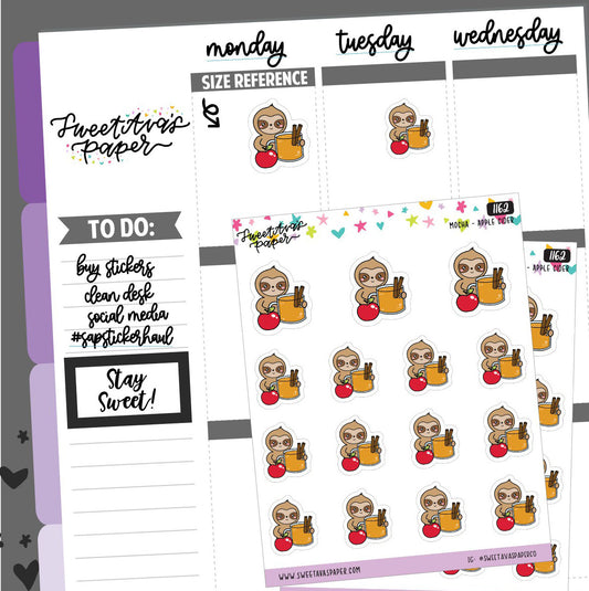 Apple Cider Planner Stickers - Mocha The Sloth [1162]