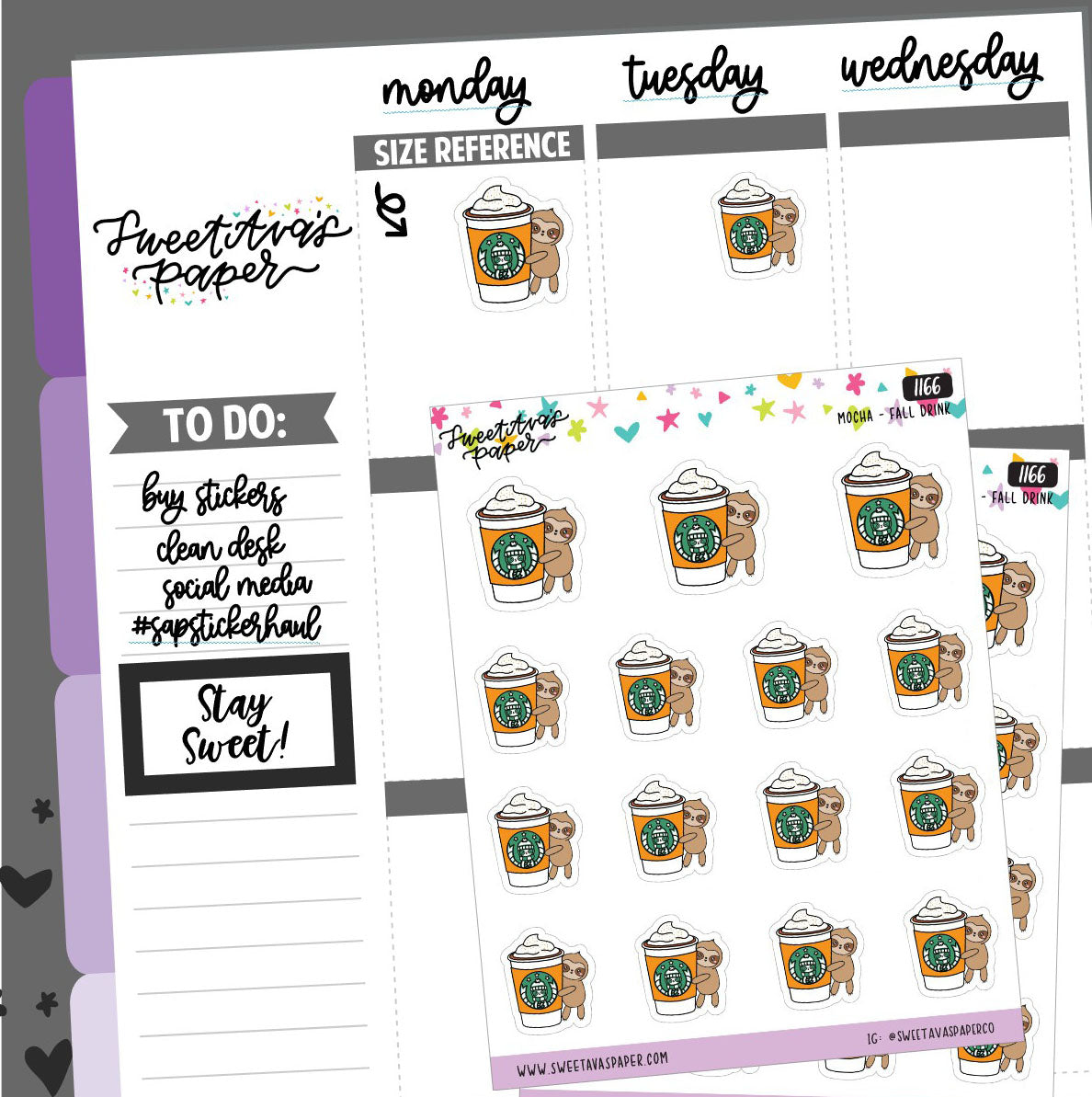 Pumpkin Spice Latte Planner Stickers - Mocha The Sloth [1166]