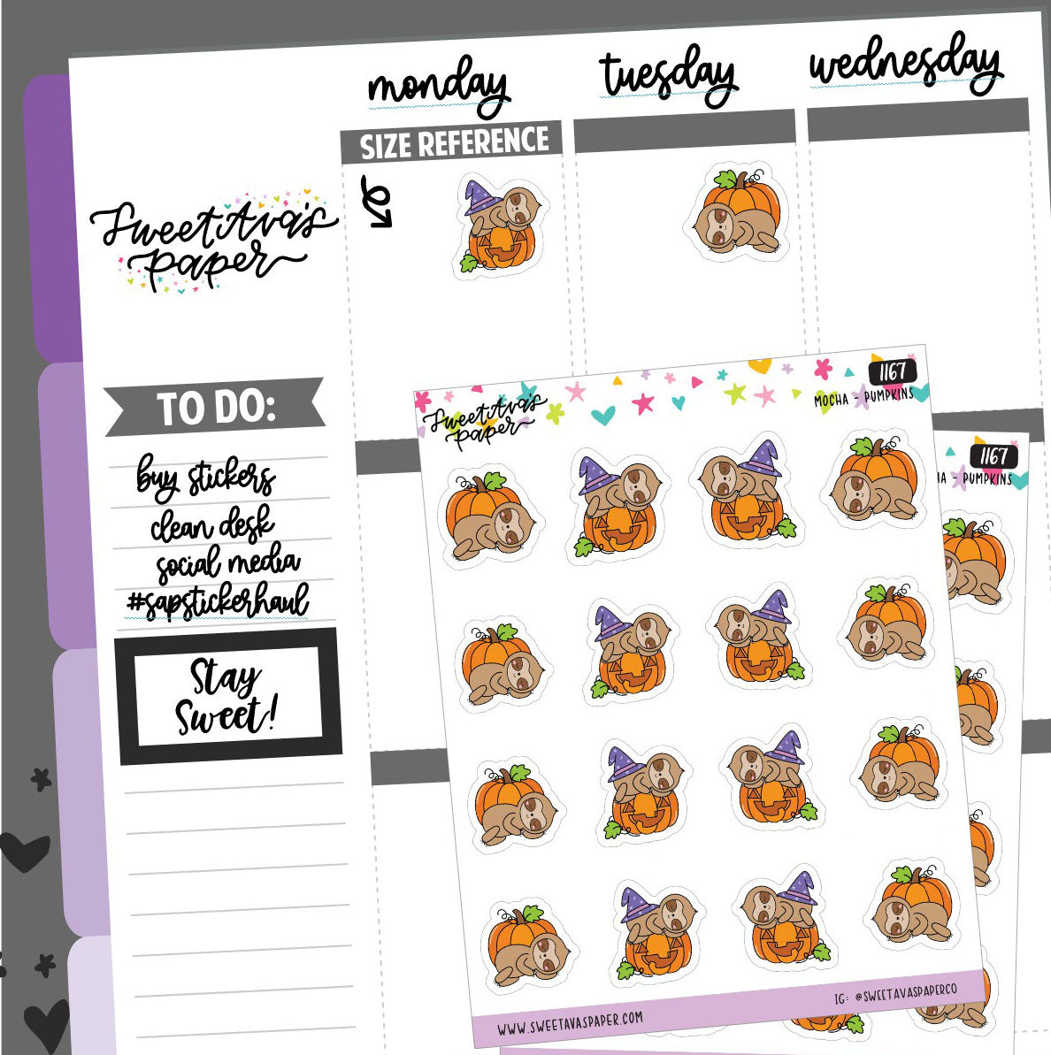 Witchy Pumpkin Planner Stickers - Mocha The Sloth [1167]