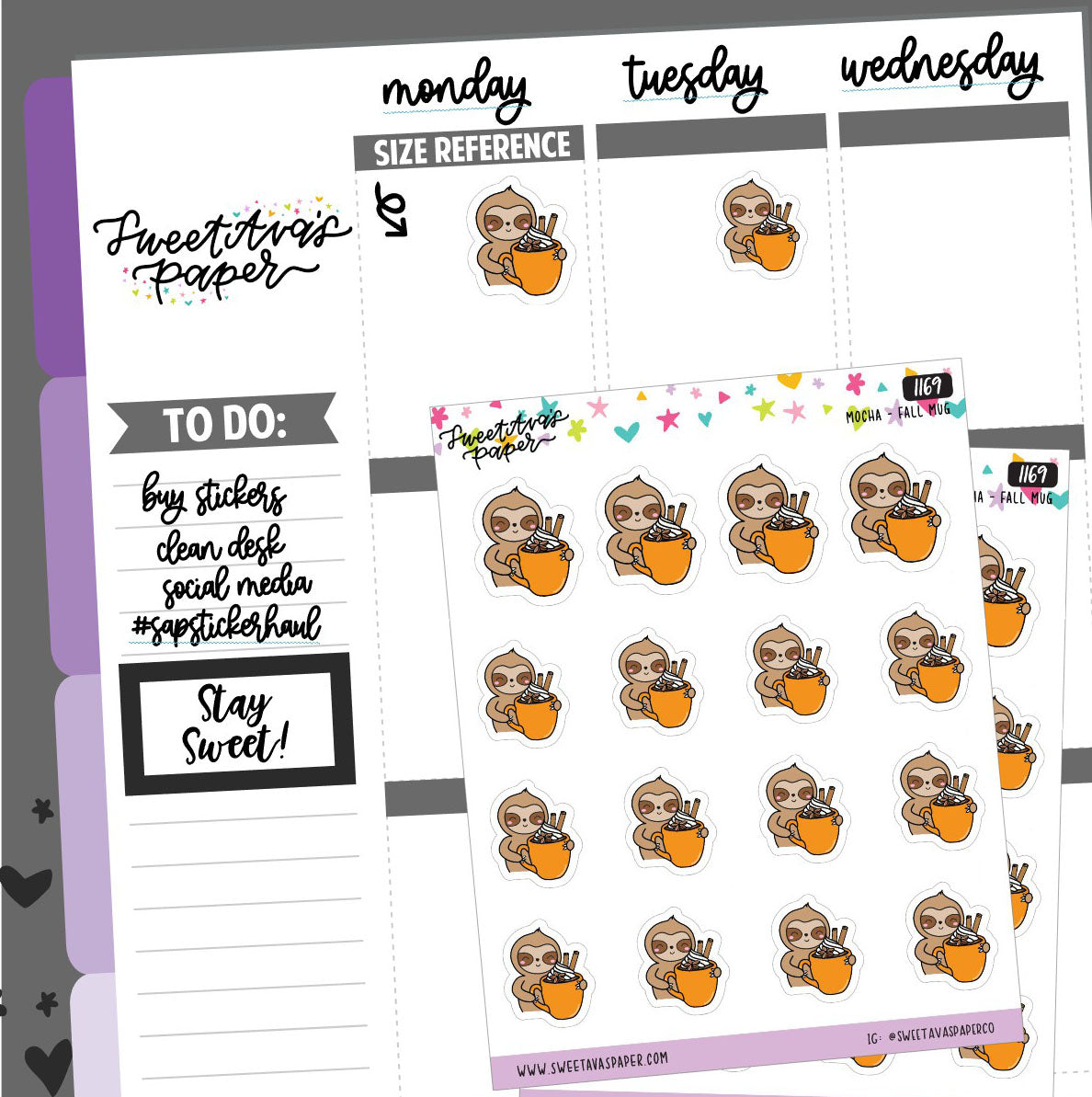 Pumpkin Spice Latte Planner Stickers - Mocha The Sloth [1169]