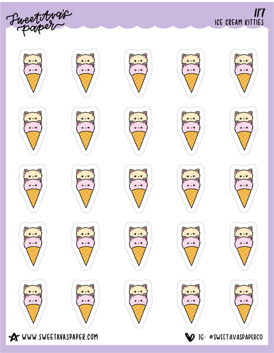 Ice Cream Kittens Stickers - Snowball The Cat - [117]