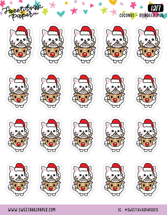 Reindeer Mug Planner Stickers - Coconut the Puppy [1217]