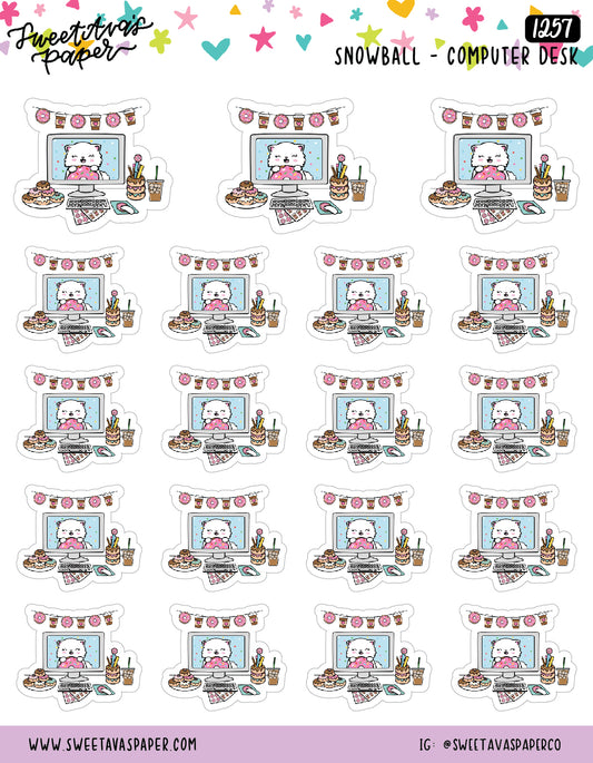 Coffee and Donut Desktop Planner Stickers - Icon Stickers - Snowball The Cat - [1257]