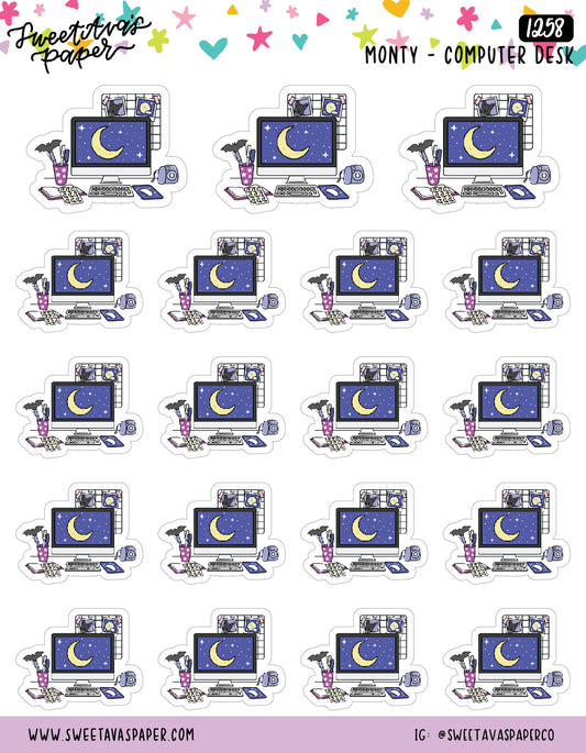 Night Time Desktop Planner Stickers - Icon Stickers - Monty The Bat - [1258]