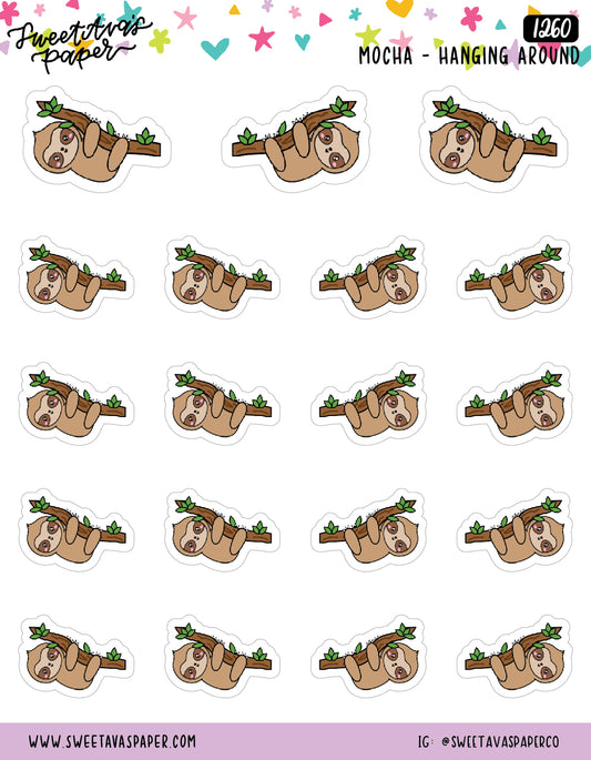 Hanging Out Planner Stickers - Mocha The Sloth - [1260]