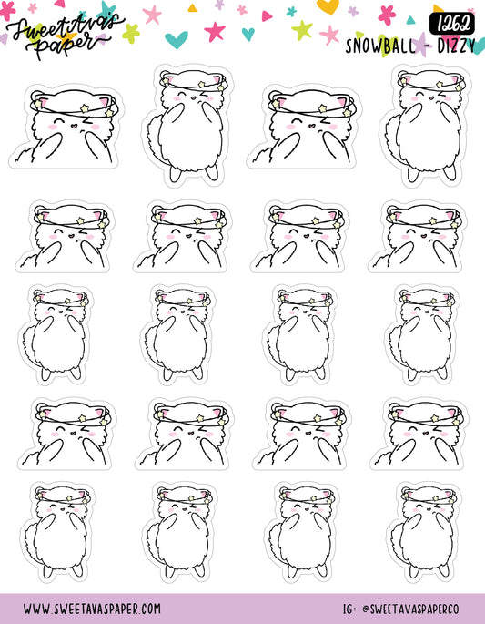 Dizzy Headache Planner Stickers - Snowball The Cat - [1262]