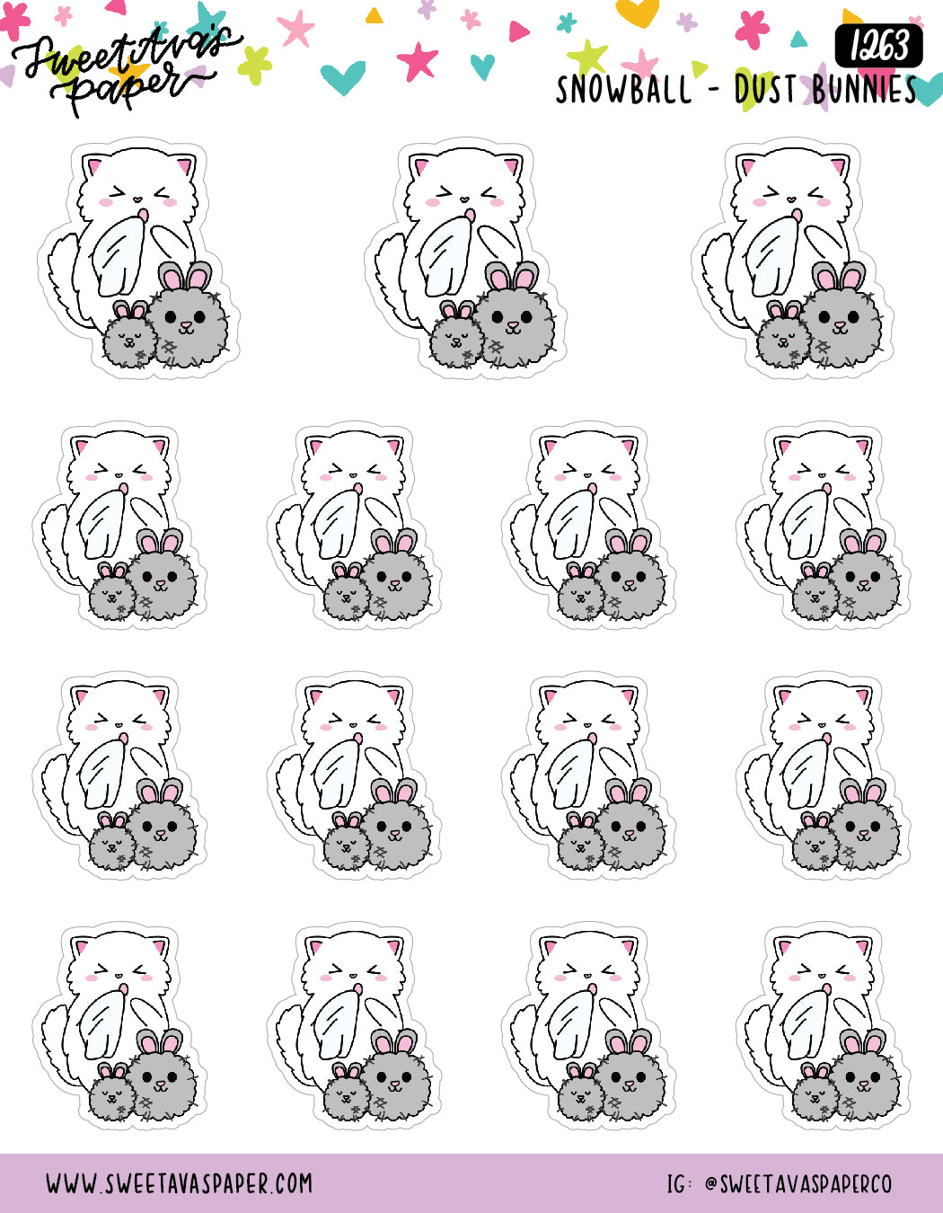 Dust Bunny Allergies Planner Stickers - Snowball The Cat - [1263]