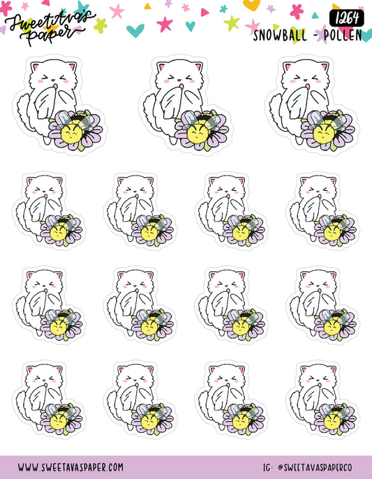 Pollen Outdoor Allergies Planner Stickers - Snowball The Cat - [1264]
