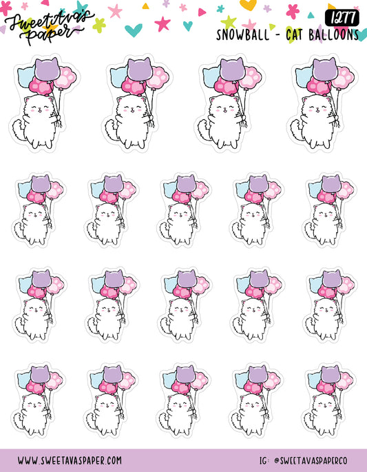 Cat Shaped Balloon Planner Stickers - Snowball The Cat [1277]