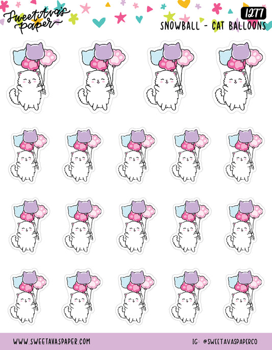 Cat Shaped Balloon Planner Stickers - Snowball The Cat [1277]