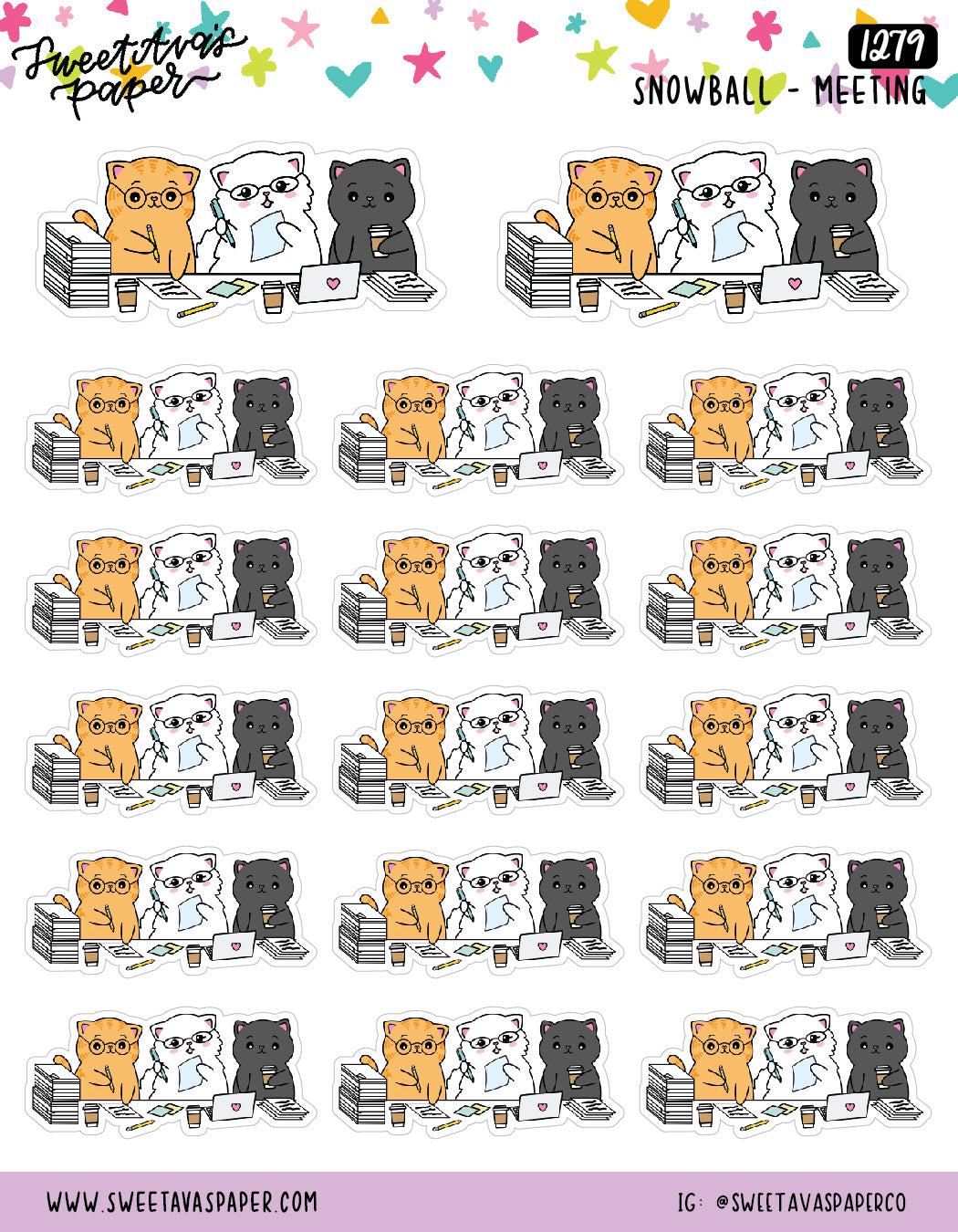 Business Meeting Planner Stickers - Snowball The Cat [1279]