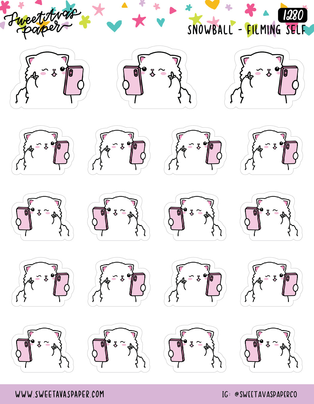 Front Facing Phone Planner Stickers - Snowball The Cat [1280]