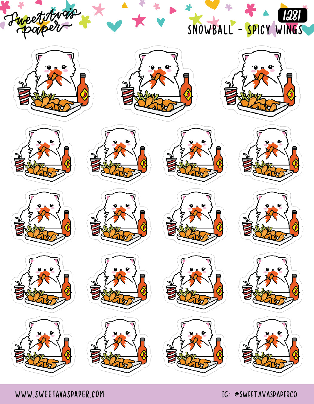 Eating Chicken Wings Planner Stickers - Snowball The Cat [1281]