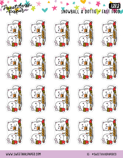 Fast Food Friends Planner Stickers - Snowball The Cat and Dottie [1282]