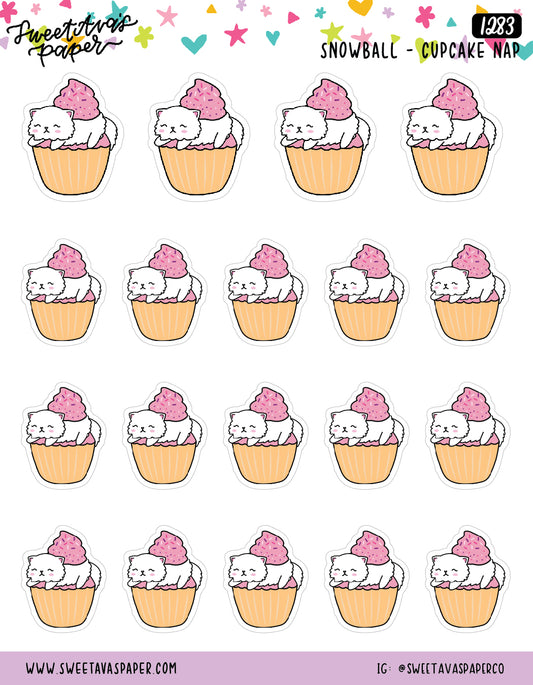 Cupcake Nap Planner Stickers - Snowball The Cat [1283]