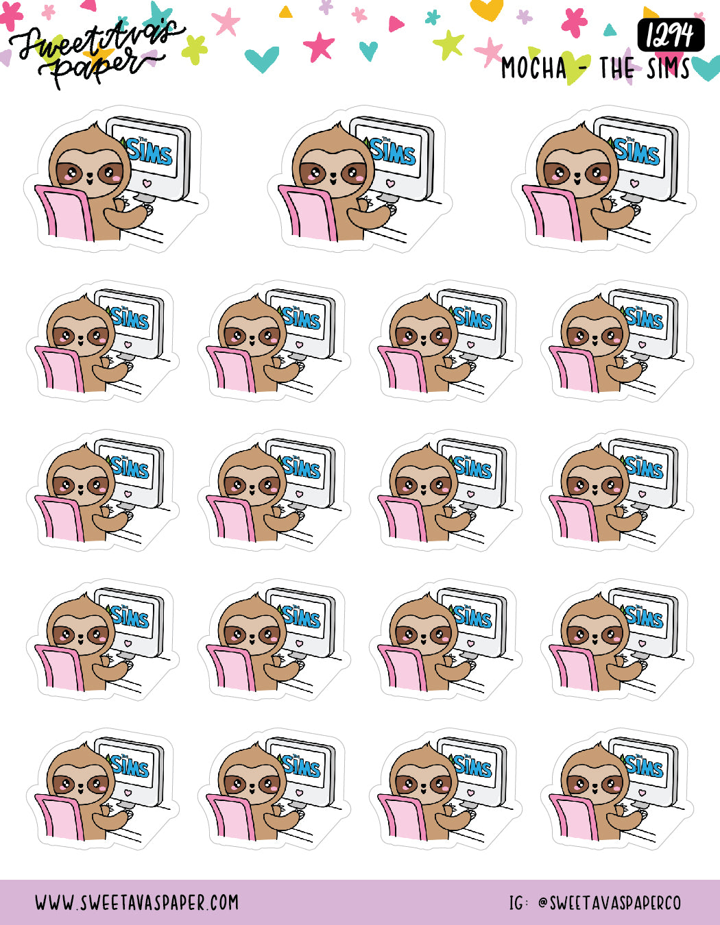 Simulator Computer Game Planner Stickers - Mocha The Sloth [1294]