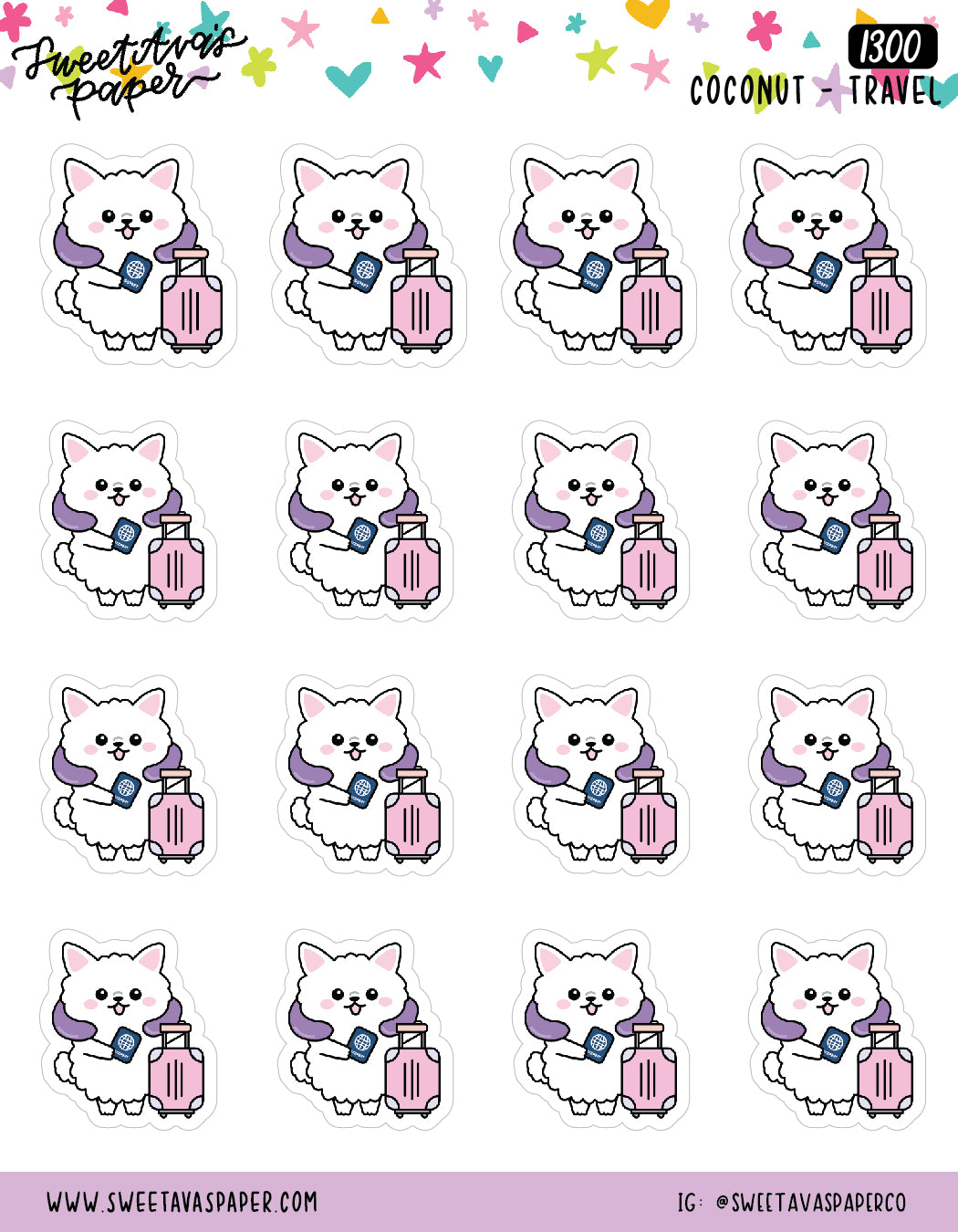 Dog Travel - Icon Stickers - Coconut The Puppy - [1300]