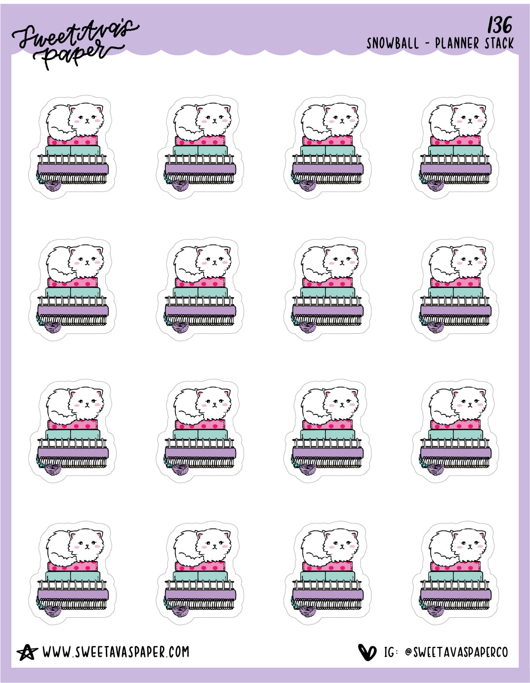 Planner Stack Stickers - Snowball The Cat - [136]